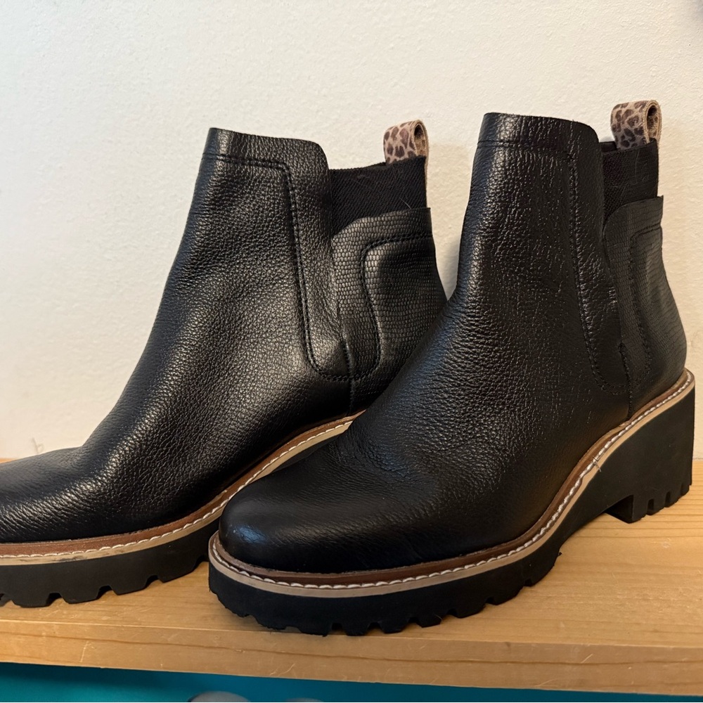 Dolce Vita Black Ankle Booties with Leopard Detail